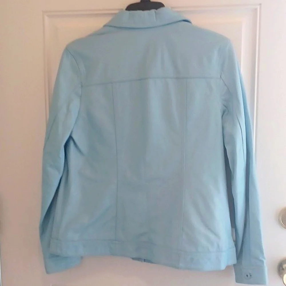 Denim & Co 100% Genuine LAMBSKIN LEATHER Jacket  Light Aqua NWOT - Picture 3 of 5